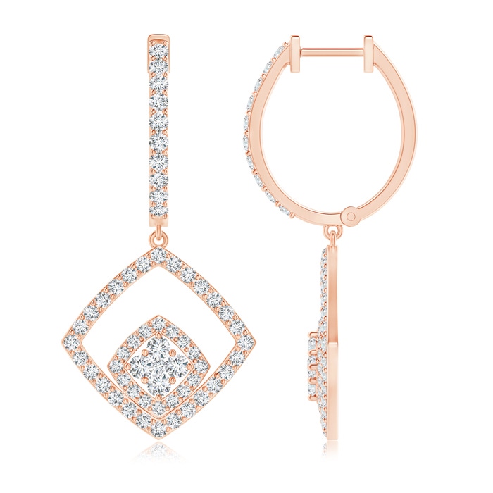 1.7mm GVS2 Pressure-Set Diamond Clustre Cushion Halo Dangle Earrings in Rose Gold