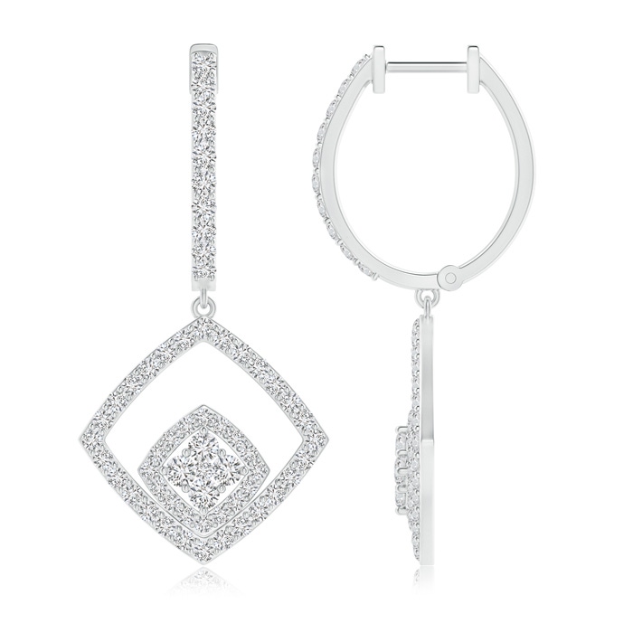 1.7mm HSI2 Pressure-Set Diamond Clustre Cushion Halo Dangle Earrings in White Gold 