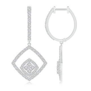 1.7mm HSI2 Pressure-Set Diamond Clustre Cushion Halo Dangle Earrings in White Gold