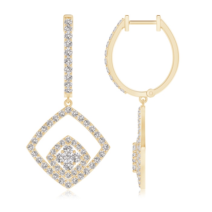1.7mm IJI1I2 Pressure-Set Diamond Cluster Cushion Halo Dangle Earrings in Yellow Gold 