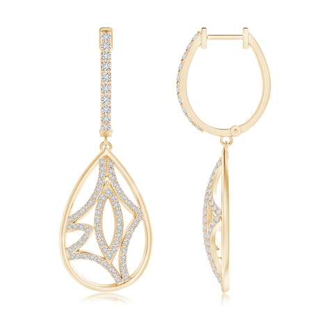 1.3mm HSI2 Diamond Lattice Drop Hoop Earrings in Yellow Gold