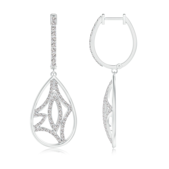 1.3mm IJI1I2 Diamond Lattice Drop Hoop Earrings in White Gold 