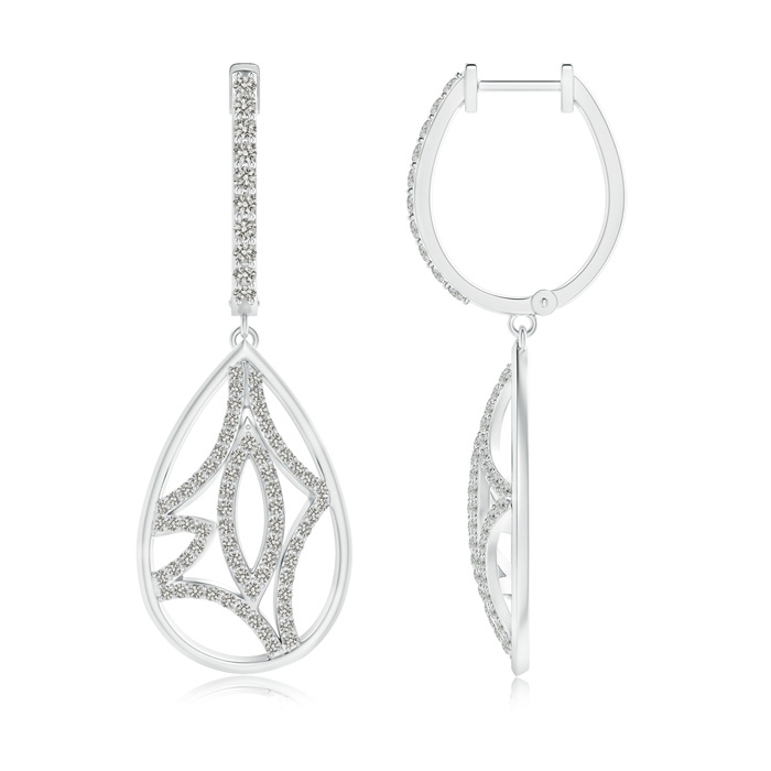 1.3mm KI3 Diamond Lattice Drop Hoop Earrings in White Gold 