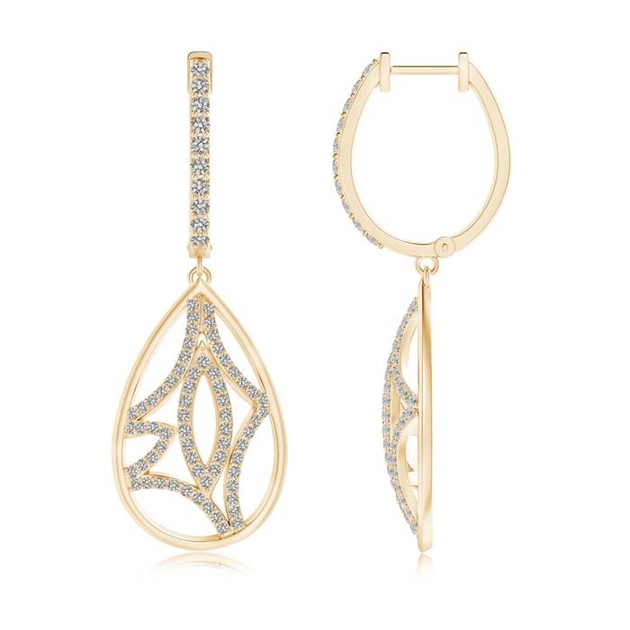 1.3mm KI3 Diamond Lattice Drop Hoop Earrings in Yellow Gold 