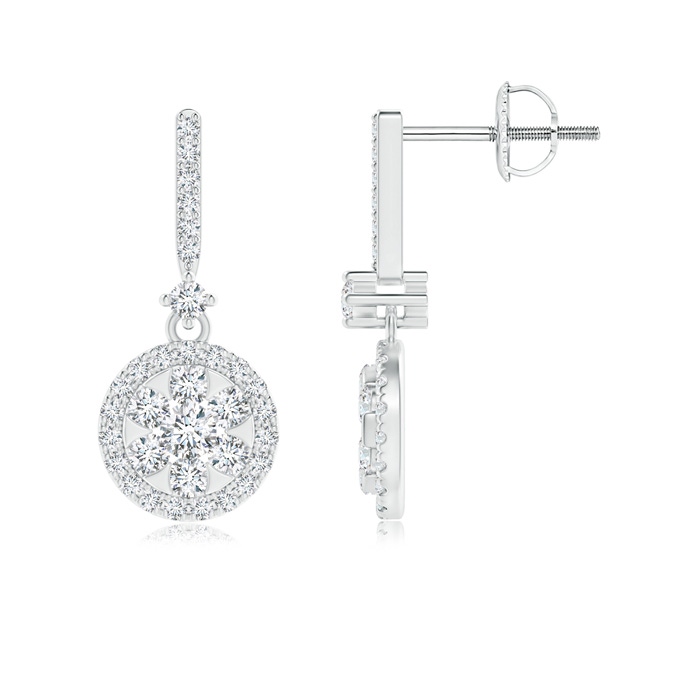 2.2mm GVS2 Diamond Clustre Drop Earrings with Halo in White Gold