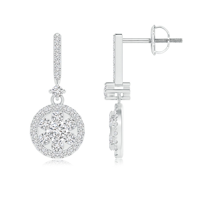 2.2mm HSI2 Diamond Clustre Drop Earrings with Halo in White Gold 