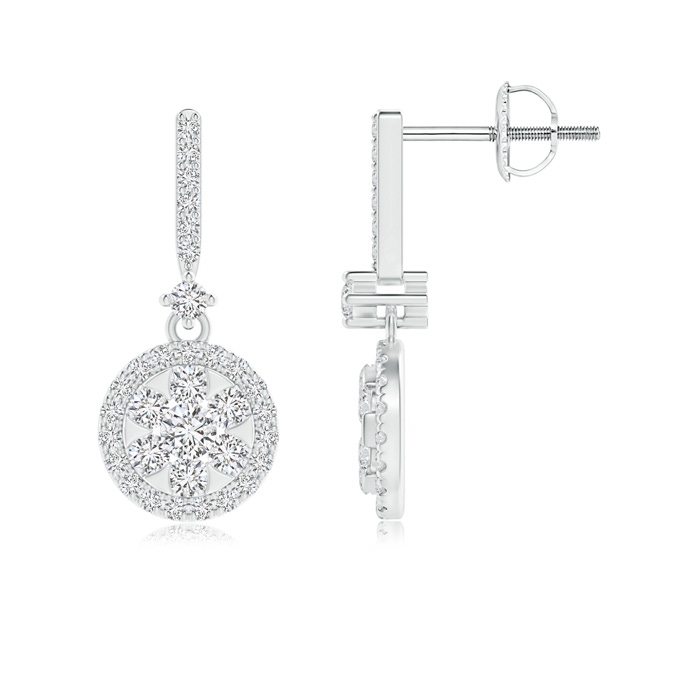 2.2mm HSI2 Diamond Clustre Drop Earrings with Halo in White Gold