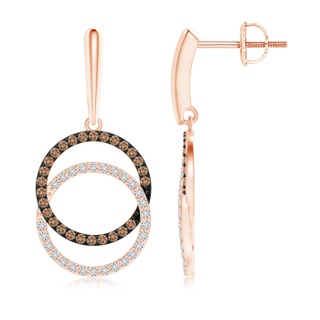 0.9mm AAA Interlocking Coffee and White Diamond Circle Dangle Earrings in Rose Gold