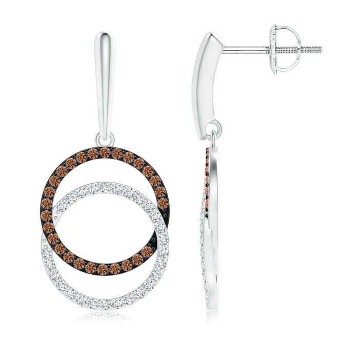 0.9mm AAAA Interlocking Coffee and White Diamond Circle Dangle Earrings in P950 Platinum