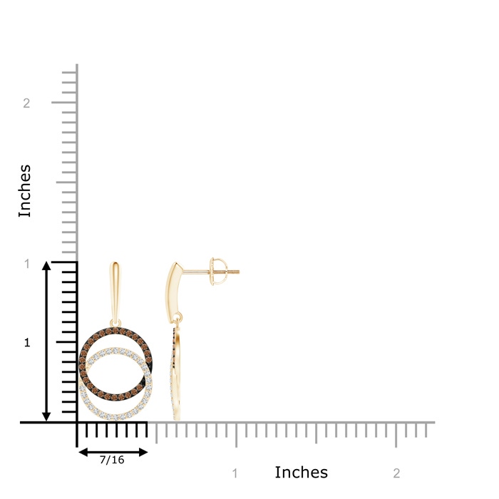 0.9mm AAAA Interlocking Coffee and White Diamond Circle Dangle Earrings in Yellow Gold Product Image