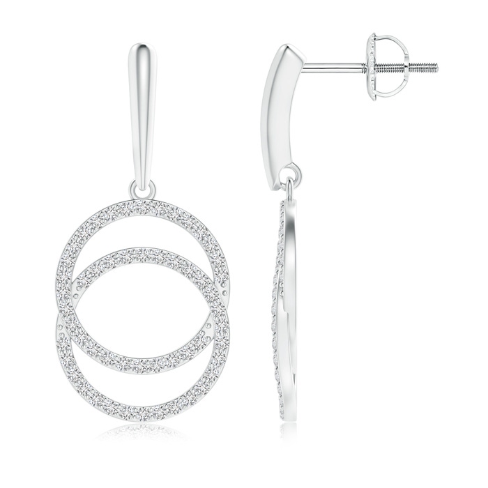 0.9mm HSI2 Diamond Interlocking Circle Dangle Earrings in White Gold