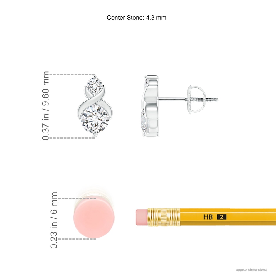 4.3mm HSI2 Round Diamond Two Stone Criss Cross Studs in White Gold ruler