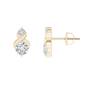 4.3mm HSI2 Round Diamond Two Stone Criss Cross Studs in Yellow Gold