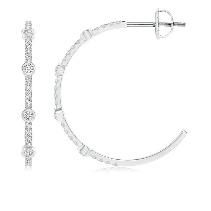 2.3mm HSI2 Pavé and Bezel Diamond Half Hoop Earrings in White Gold