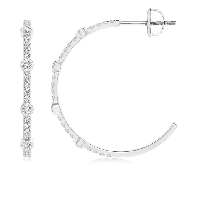 2.3mm HSI2 Pavé and Bezel Diamond Half Hoop Earrings in White Gold 