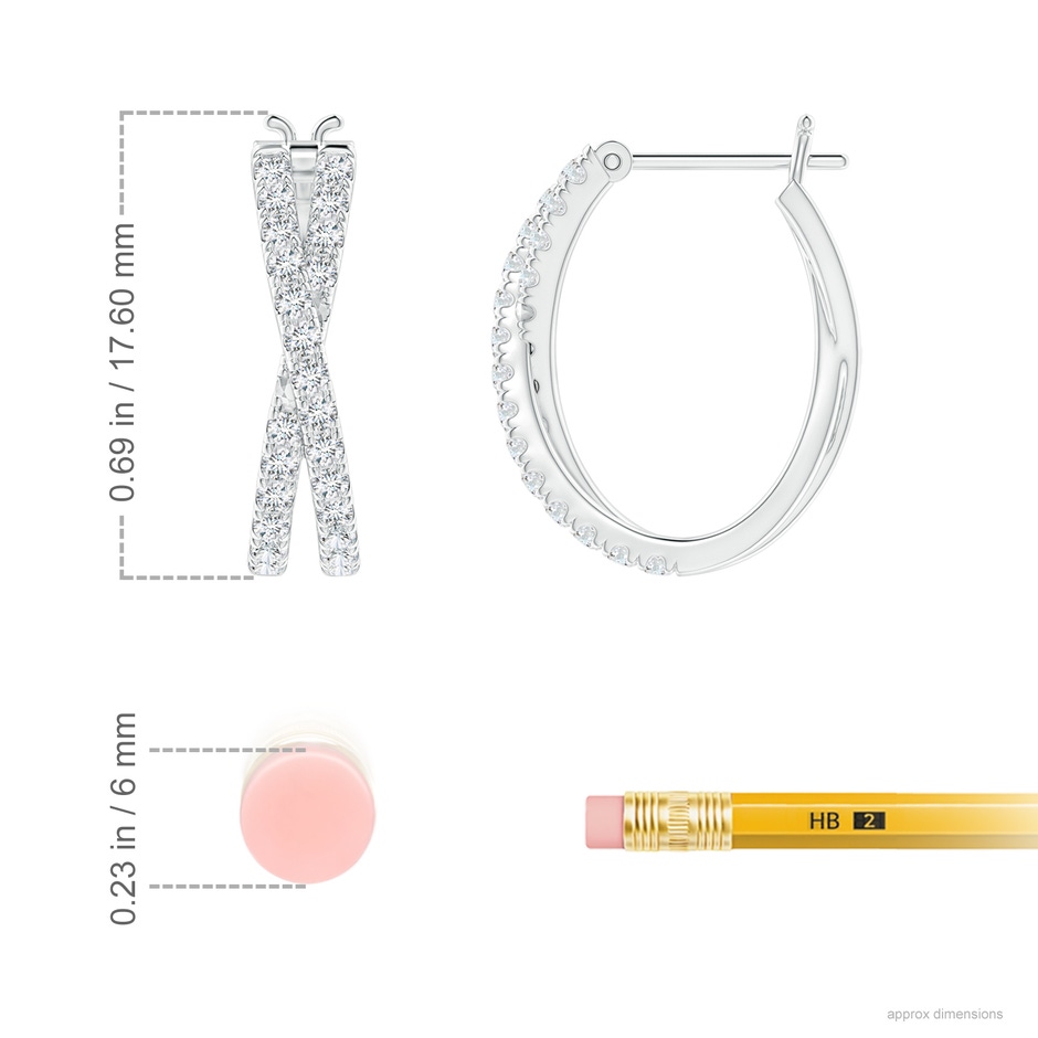 1.15mm GVS2 Pave-Set Round Diamond Criss Cross Hoop Earrings in White Gold ruler