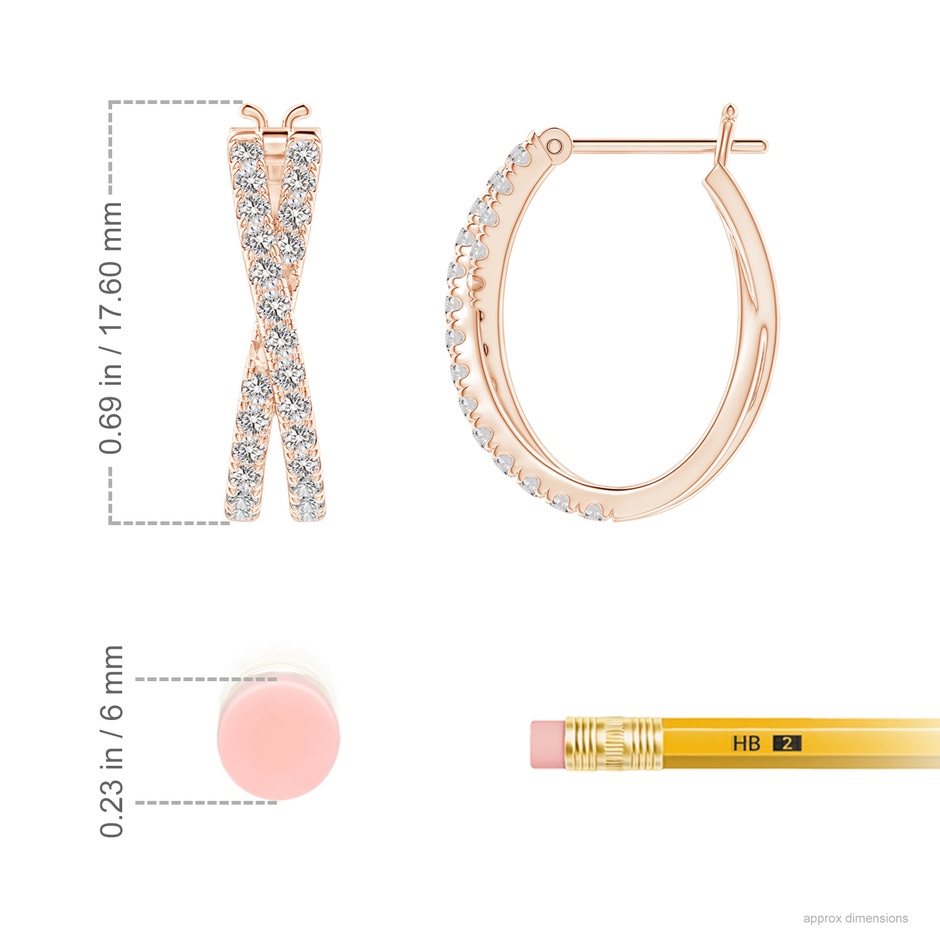 1.15mm IJI1I2 Pave-Set Round Diamond Criss Cross Hoop Earrings in Rose Gold ruler