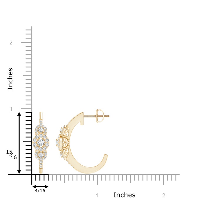2.5mm GVS2 Triple Round Diamond Halo J-Hoop Earrings in Yellow Gold product image