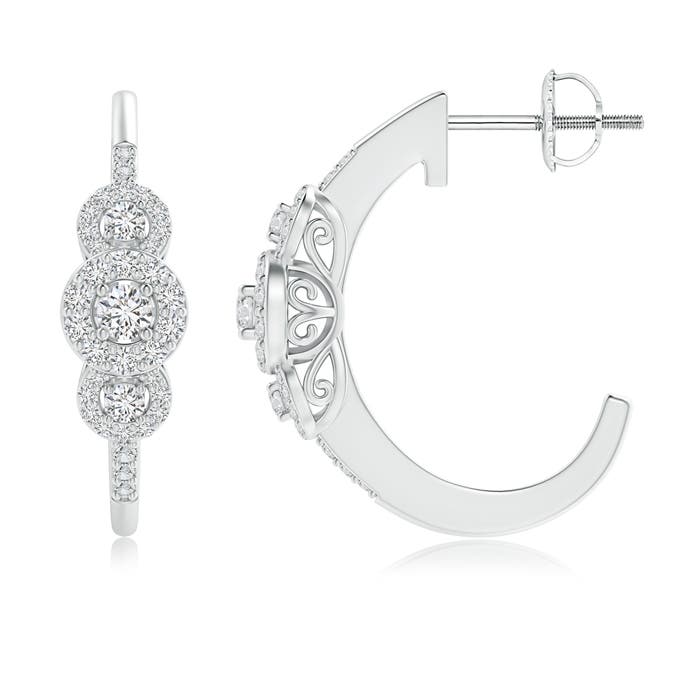 2.5mm HSI2 Triple Round Diamond Halo J-Hoop Earrings in P950 Platinum
