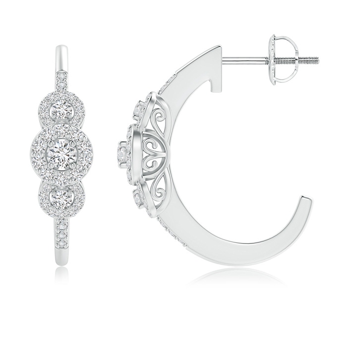 2.5mm HSI2 Triple Round Diamond Halo J-Hoop Earrings in P950 Platinum 