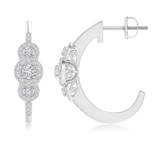 2.5mm HSI2 Triple Round Diamond Halo J-Hoop Earrings in White Gold