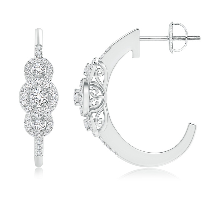 2.5mm HSI2 Triple Round Diamond Halo J-Hoop Earrings in White Gold 