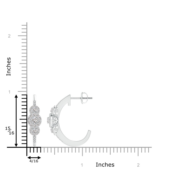 2.5mm IJI1I2 Triple Round Diamond Halo J-Hoop Earrings in P950 Platinum product image