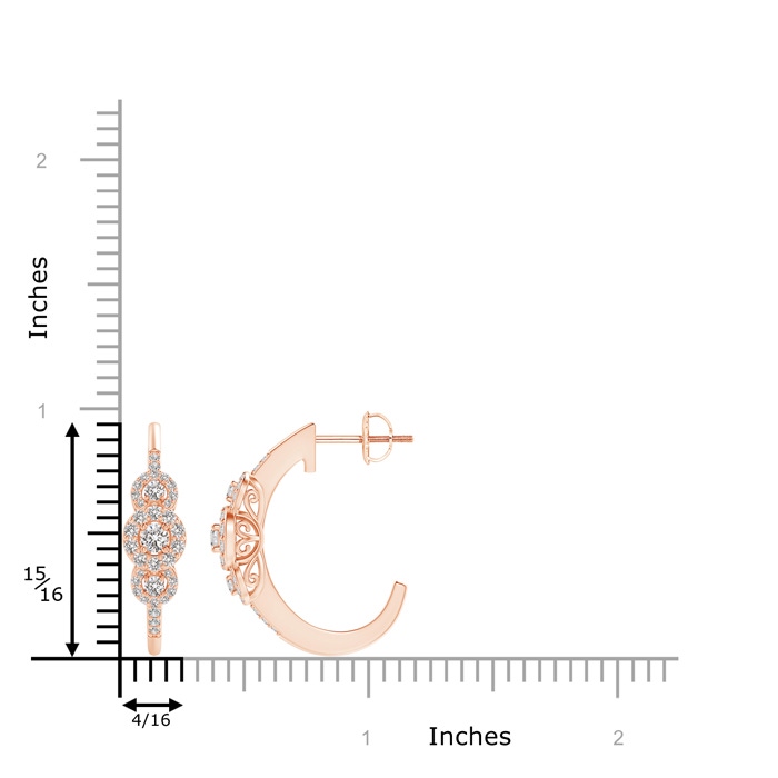 2.5mm IJI1I2 Triple Round Diamond Halo J-Hoop Earrings in Rose Gold product image