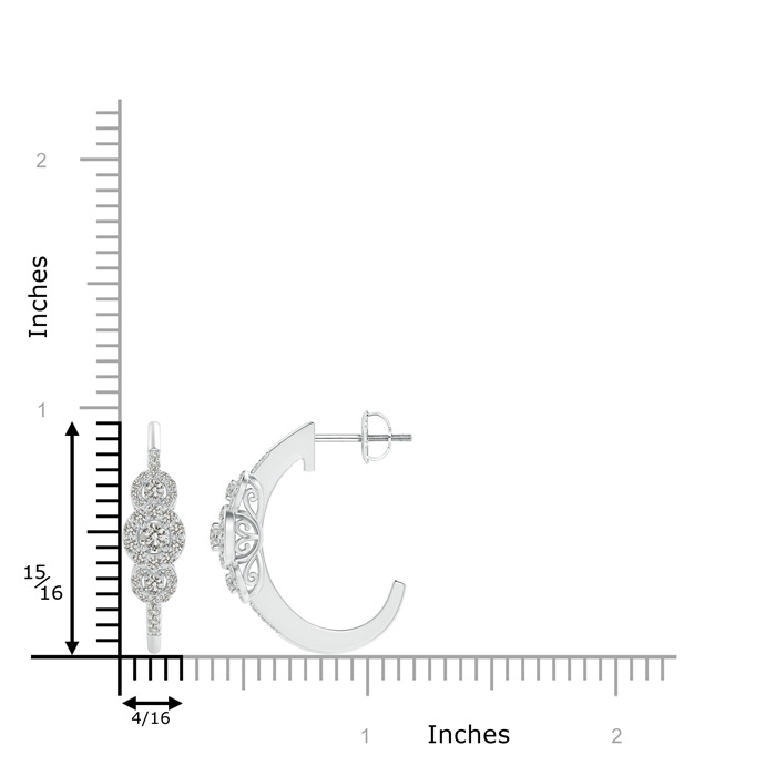 2.5mm KI3 Triple Round Diamond Halo J-Hoop Earrings in White Gold product image