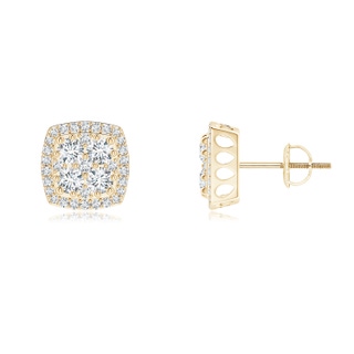 2.4mm GVS2 Cushion-Shaped Composite Diamond Halo Stud Earrings in Yellow Gold