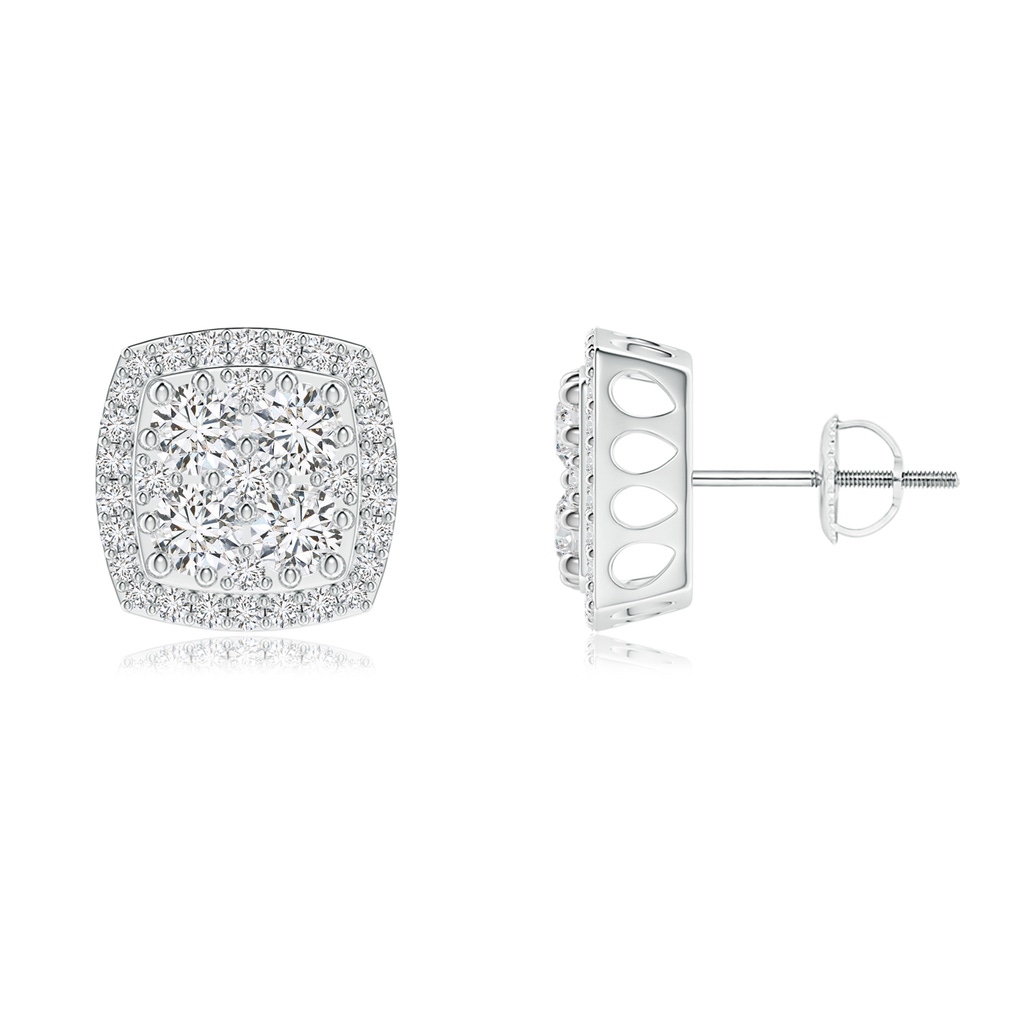 2.9mm HSI2 Cushion-Shaped Composite Diamond Halo Stud Earrings in White Gold 