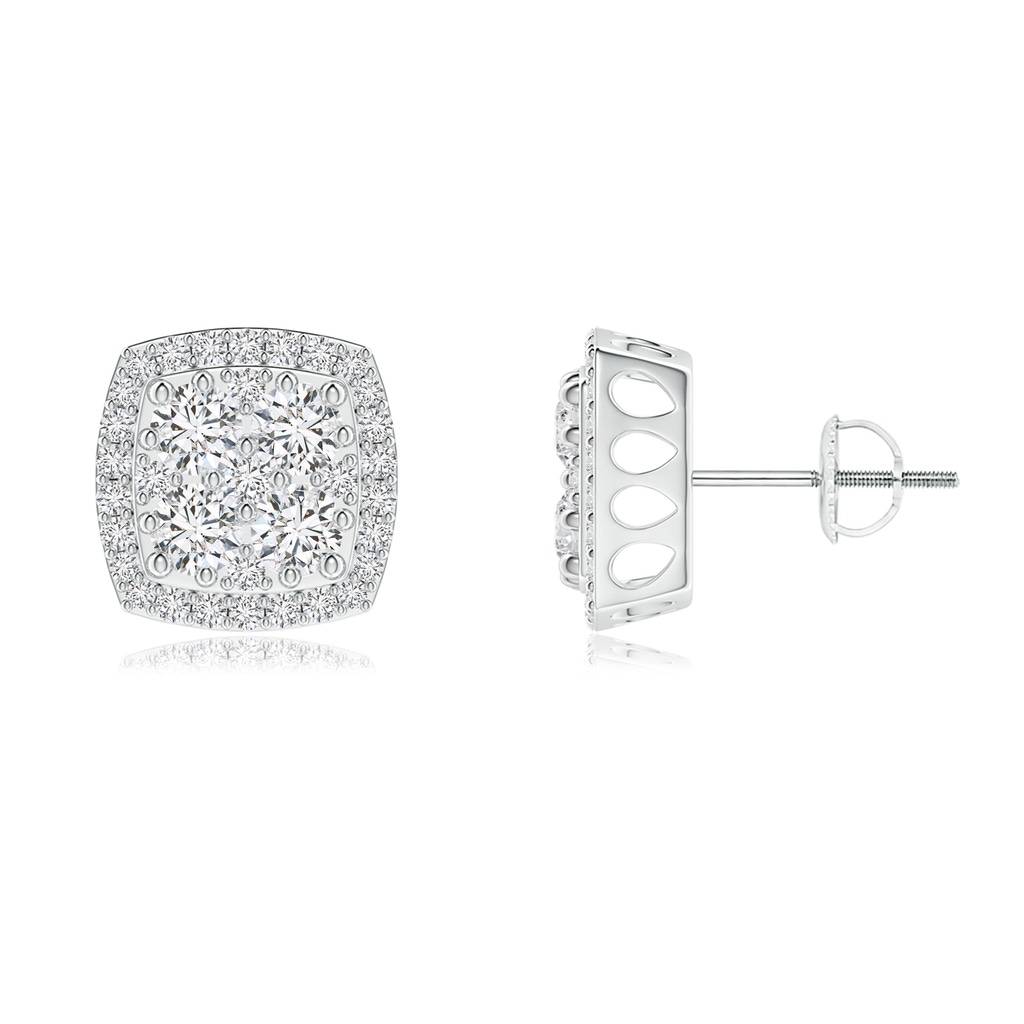 2.9mm HSI2 Cushion-Shaped Composite Diamond Halo Stud Earrings in White Gold