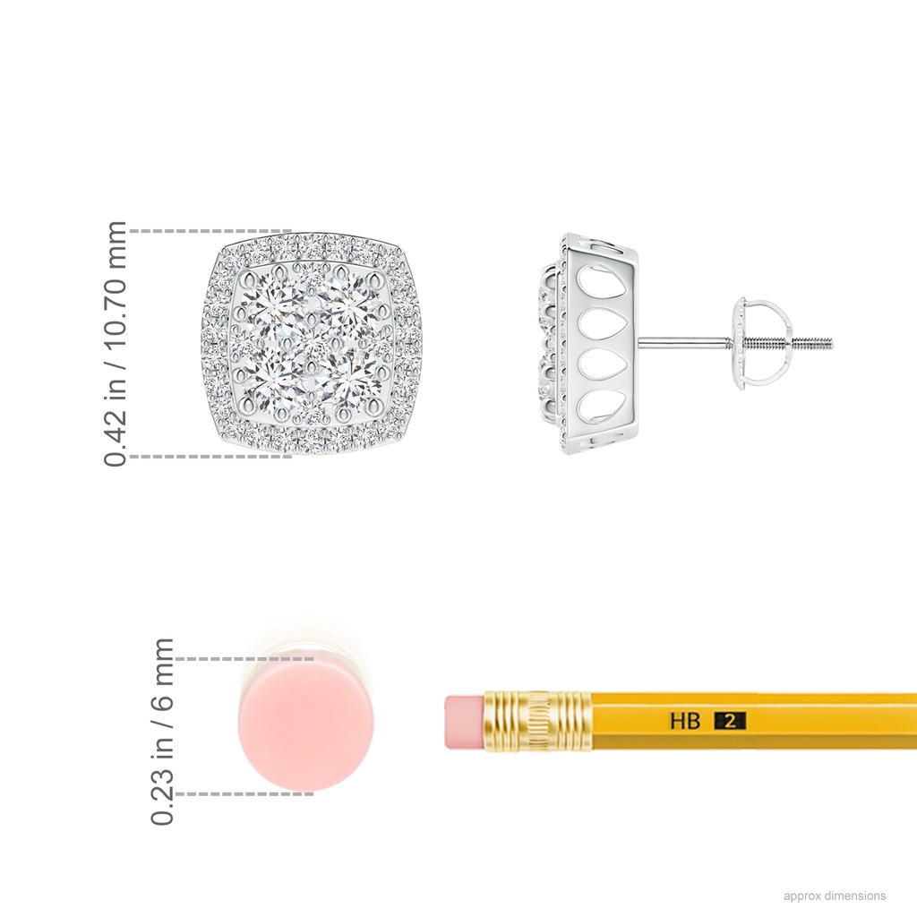 2.9mm HSI2 Cushion-Shaped Composite Diamond Halo Stud Earrings in White Gold Ruler