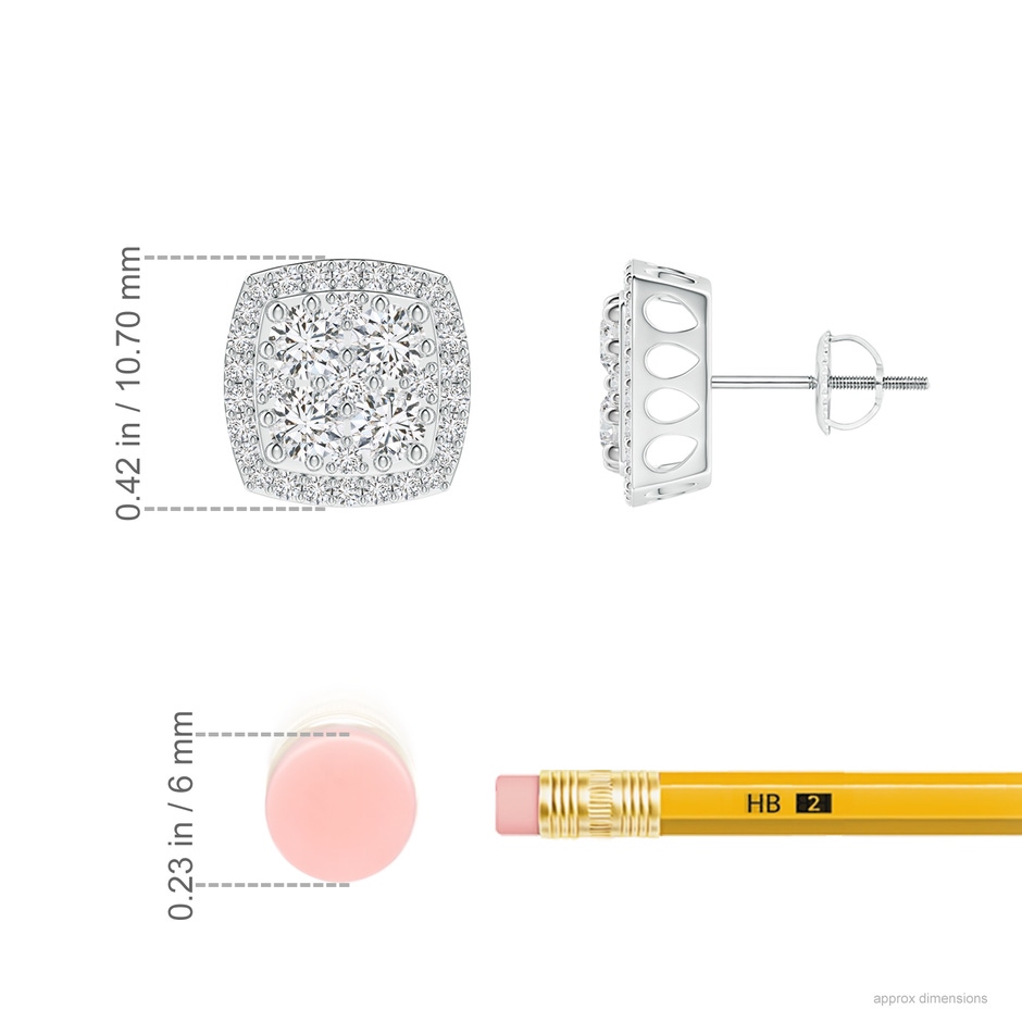 2.9mm HSI2 Cushion-Shaped Composite Diamond Halo Stud Earrings in White Gold ruler