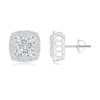 3.5mm GVS2 Cushion-Shaped Composite Diamond Halo Stud Earrings in White Gold