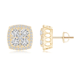 3.5mm HSI2 Cushion-Shaped Composite Diamond Halo Stud Earrings in Yellow Gold