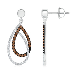 1.1mm AAAA Interlinked Brown and White Diamond Loop Drop Earrings in White Gold