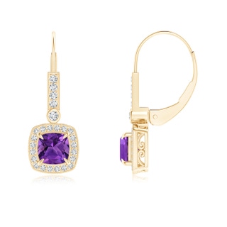 5mm AAAA Vintage-Inspired Cushion Amethyst Leverback Earrings in 9K Yellow Gold