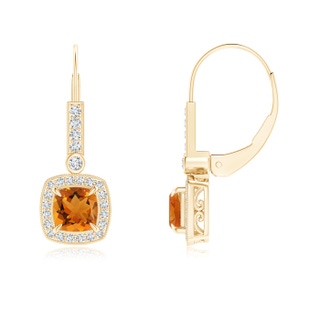 5mm AAA Vintage-Inspired Cushion Citrine Leverback Earrings in Yellow Gold
