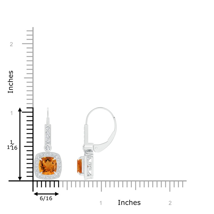 6mm AAA Vintage-Inspired Cushion Citrine Leverback Earrings in White Gold product image