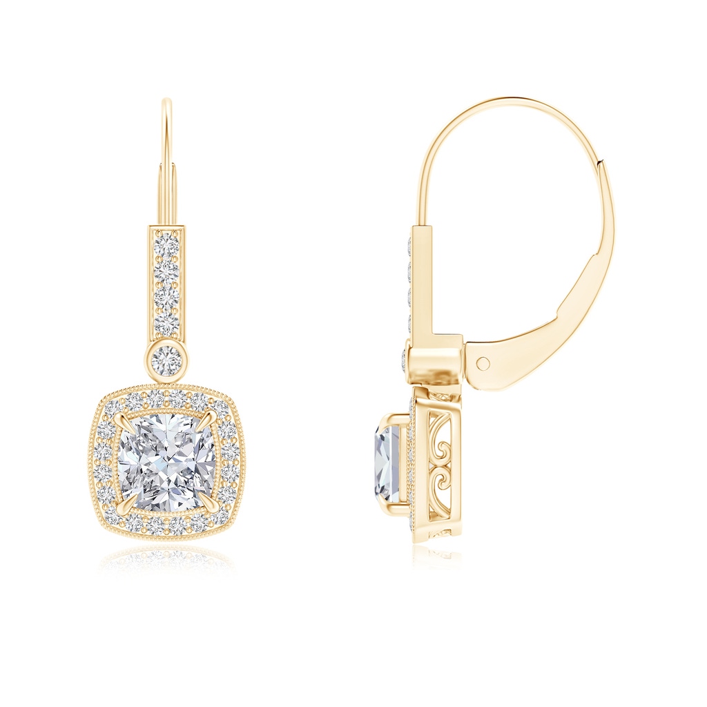 5mm HSI2 Vintage-Inspired Cushion Diamond Leverback Earrings in Yellow Gold