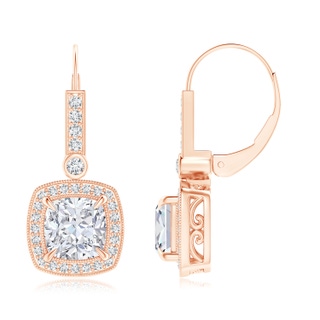 7mm GVS2 Vintage-Inspired Cushion Diamond Leverback Earrings in Rose Gold