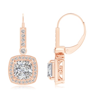 7mm IJI1I2 Vintage-Inspired Cushion Diamond Leverback Earrings in Rose Gold