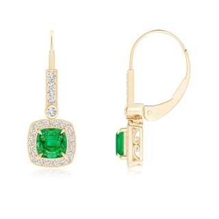 5mm AAA Vintage-Inspired Cushion Emerald Leverback Earrings in Yellow Gold