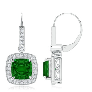 8mm AAAA Vintage-Inspired Cushion Emerald Leverback Earrings in P950 Platinum