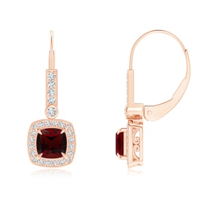 5mm AA Vintage-Inspired Cushion Garnet Leverback Earrings in 9K Rose Gold