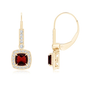 5mm AAA Vintage-Inspired Cushion Garnet Leverback Earrings in Yellow Gold