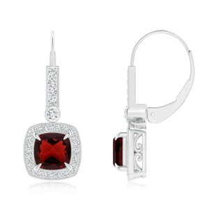 6mm AAA Vintage-Inspired Cushion Garnet Leverback Earrings in White Gold