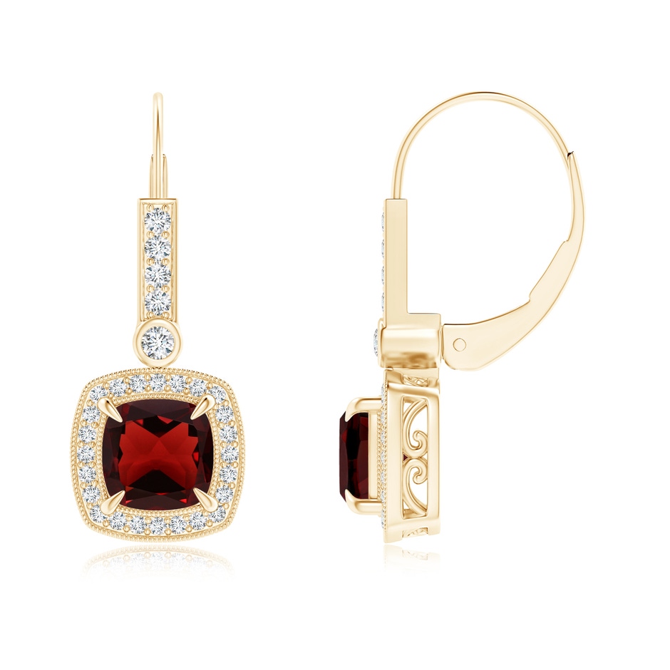 6mm AAA Vintage-Inspired Cushion Garnet Leverback Earrings in Yellow Gold 