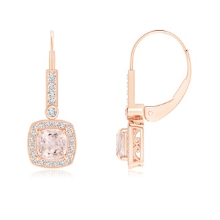 5mm A Vintage-Inspired Cushion Morganite Leverback Earrings in Rose Gold